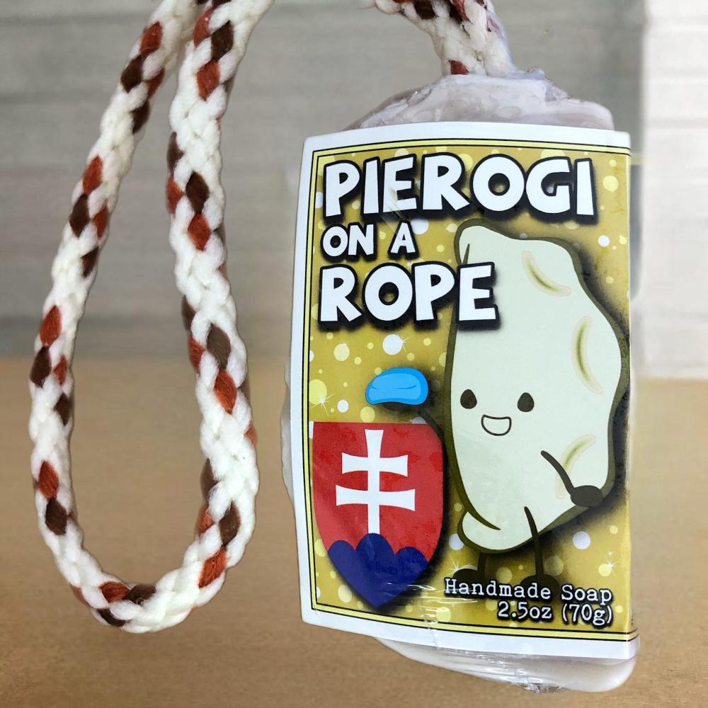 one bar of slovakian soap on a rope