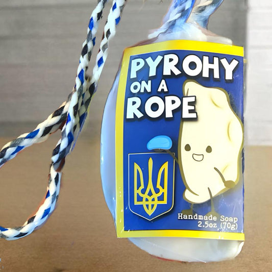 A photo of ukranian Christmas pyrohy on a rope soap